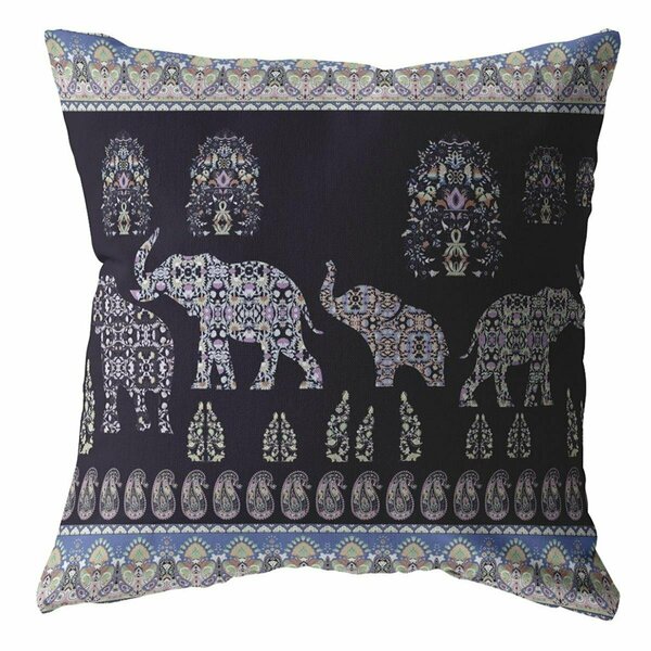 Homeroots 18 in. Ornate Elephant Indoor & Outdoor Throw Pillow Dark Purple 412272